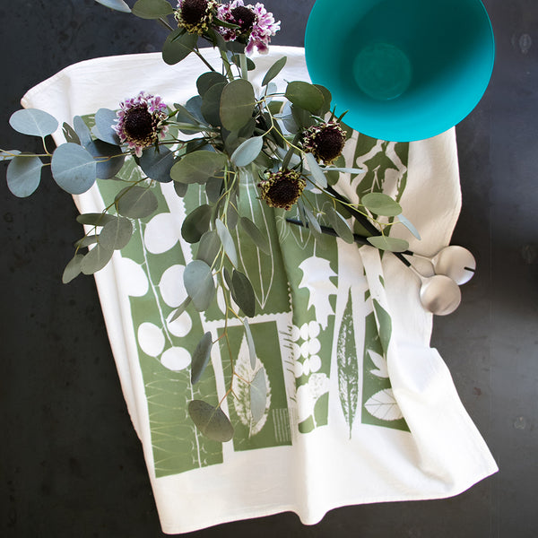 Tea towel  PilgrimWaters Leaves design 100% flour sack, an ideal